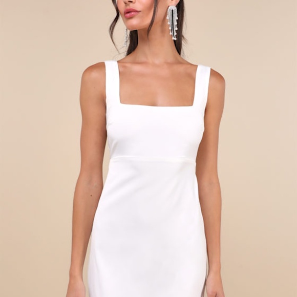 Lulus Truly The Cutest White Satin Square Neck Mini Dress - Size L - Picture 1 of 1